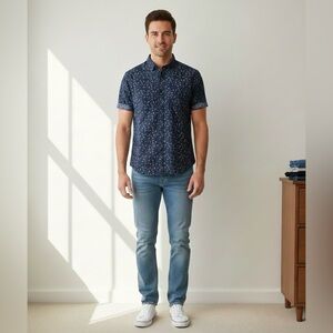 Goodfellow & Co Men's Dark Blue Leaf Pattern Shirt Size Small